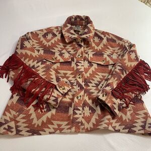 Vocal Aztec Fringe Jacket Shacket Size Medium